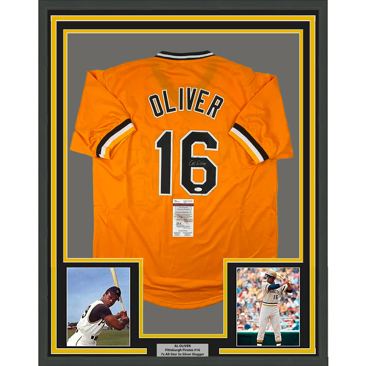 FRAMED Autographed/Signed AL OLIVER 33x42 Pittsburgh Yellow Jersey JSA COA Auto