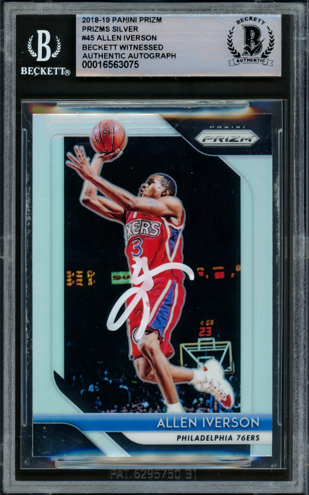 Allen Iverson Auto 2018-19 Panini Prizm Prizms Silver Card 45 76ers Beckett Wit