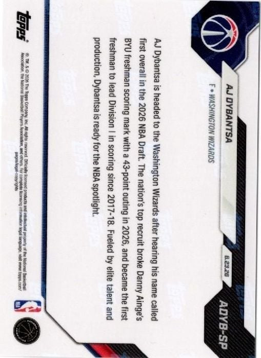 2026 Topps Now AJ Dybantsa #ADYBSP Washington Wizards RC Basketball Card
