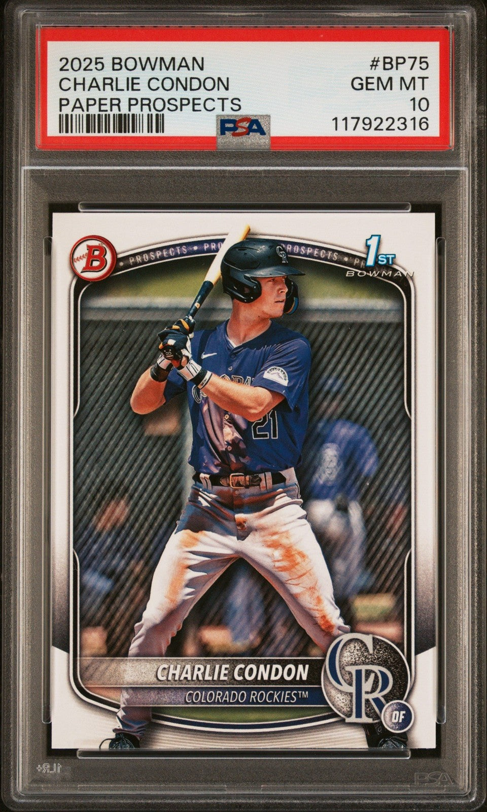 Graded 2025 Topps Bowman Charlie Condon #BP75 Paper Rookie Card PSA 10