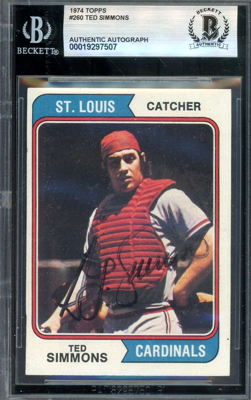 Ted Simmons Beckett BAS Signed 1974 Topps Autograph Cardinals