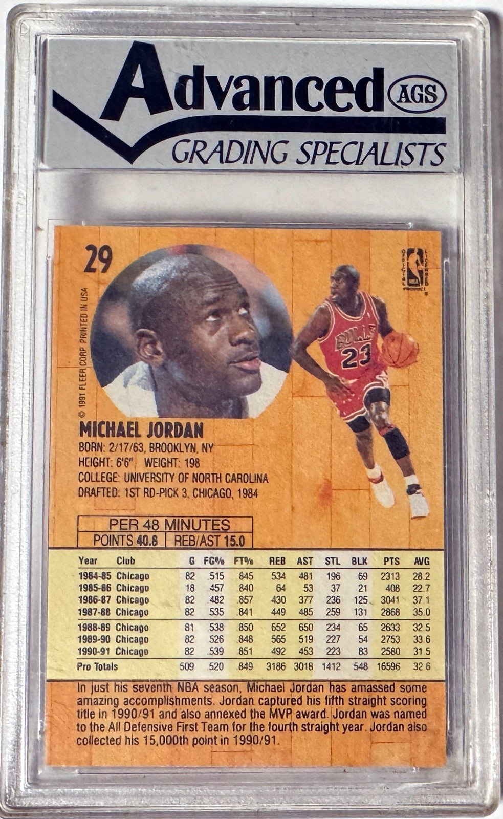 Michael Jordan 1991-92 Fleer Card #29- Advanced Grading 10 Gem Mint (Bulls/HOF)