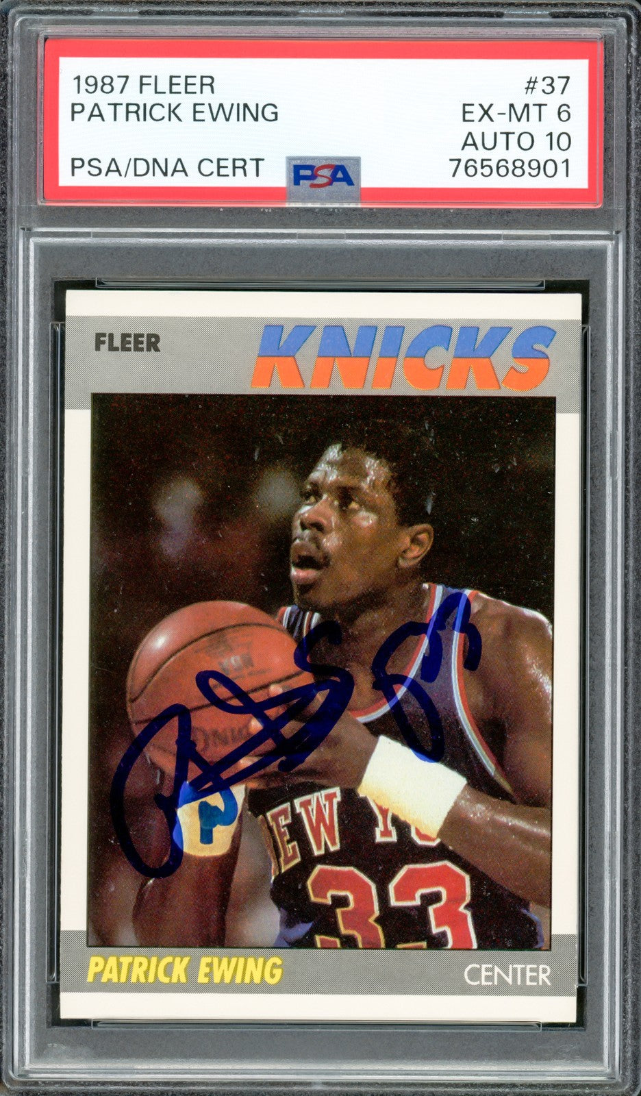 Patrick Ewing Signed 1987-88 Fleer Card #37 New York Knicks PSA6 Auto 10 PSA/DNA