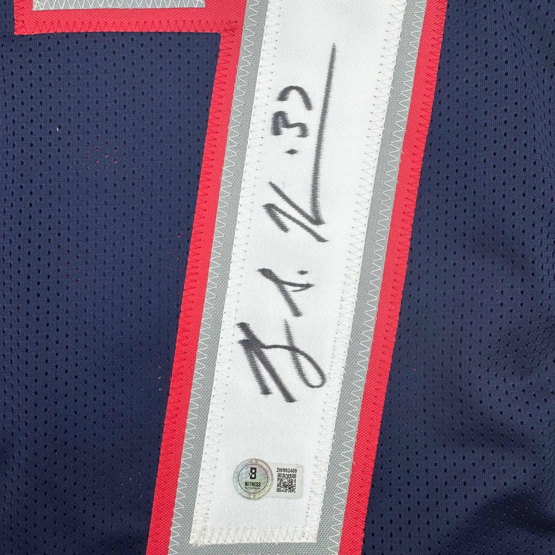 Autographed/Signed Rodney Harrison New England Blue Football Jersey Beckett COA