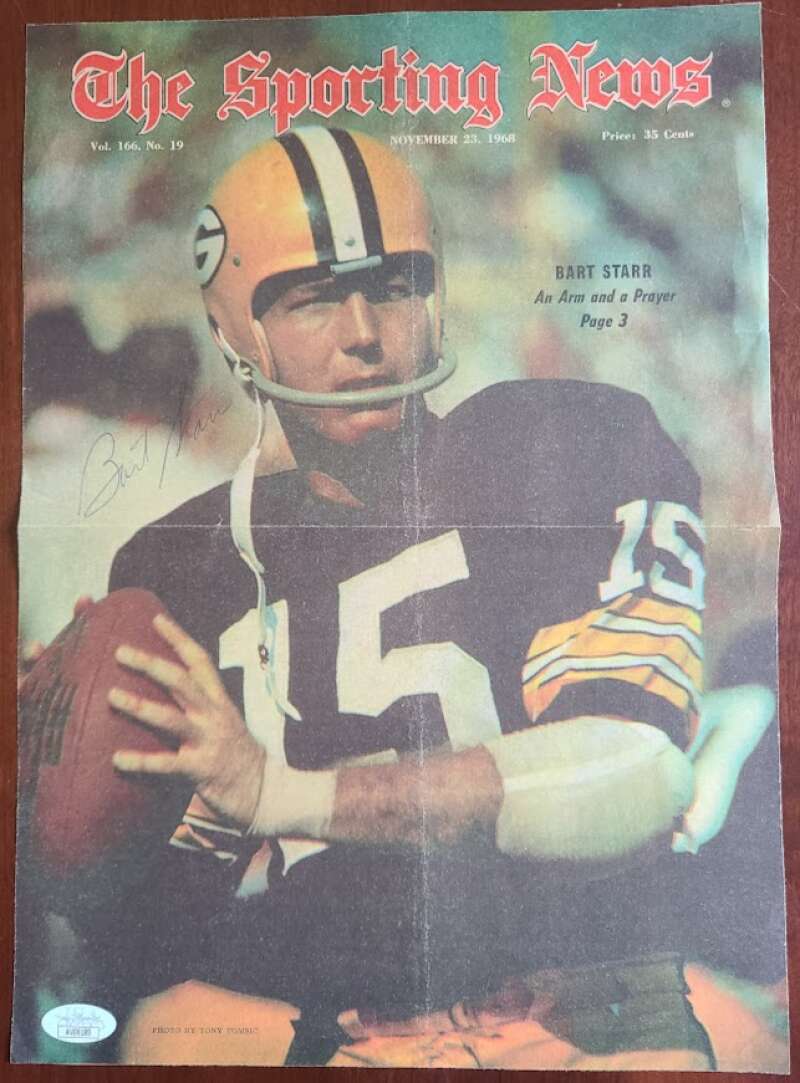 Bart Starr JSA Coa 10x14 Sporting News Cover Photo Packers Signed