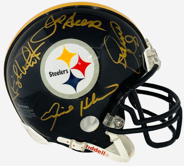 Joe Greene LC Greenwood Dwight White Ernie Holmes Signed Steelers Mini Helmet (T