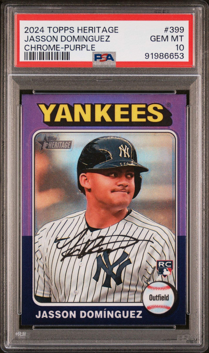 Graded 2024 Topps Heritage Jasson Dominguez #399 Purple RC Baseball Card PSA 10