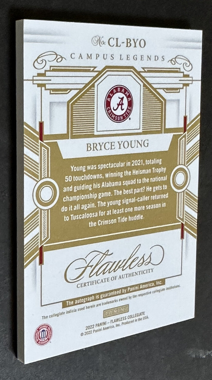 BRYCE YOUNG 2022 Flawless GOLD Campus Legends MINT ON CARD Rookie Auto 10/10 Rc
