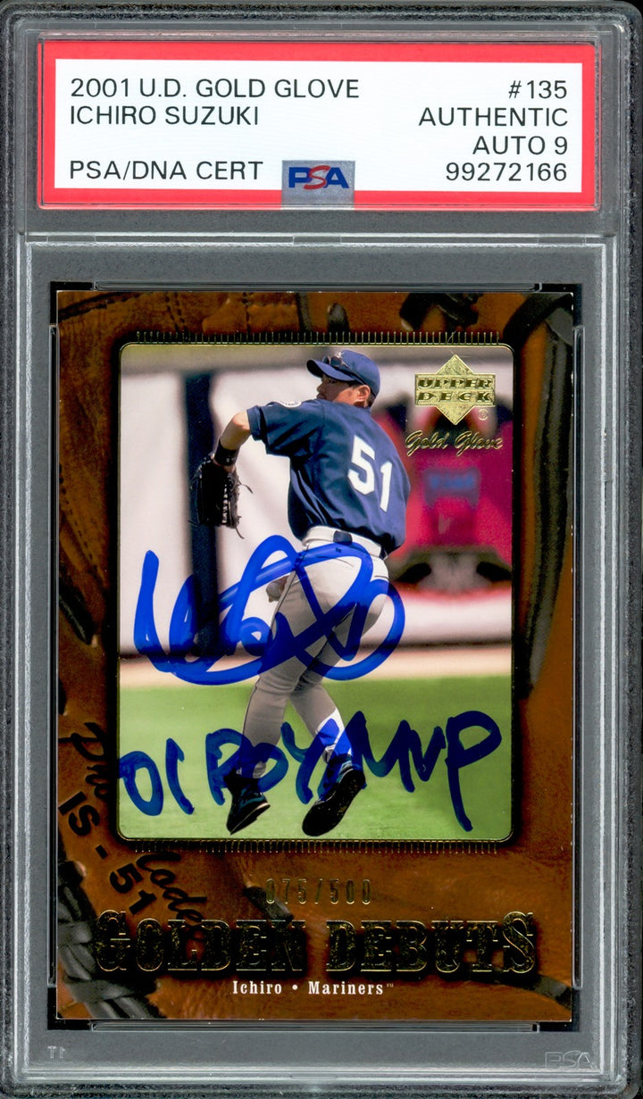 Ichiro Suzuki Auto 2001 Upper Deck Gold Glove RC 135 Sig 9 ROY/MVP #/500 PSA/DNA