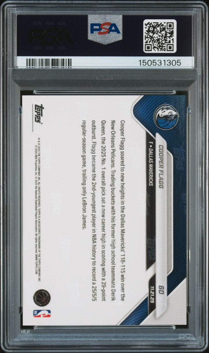 Graded 2025 Topps Now Cooper Flagg #60 Rookie RC Basketball Card PSA 10 Gem Mint
