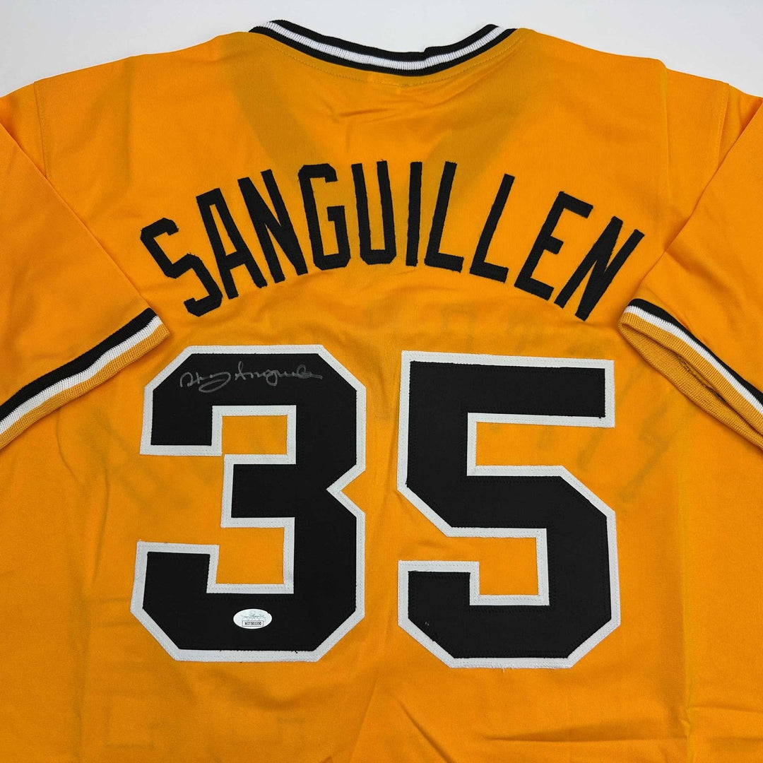 Autographed/Signed Manny Sanguillen Pittsburgh Yellow Jersey JSA COA