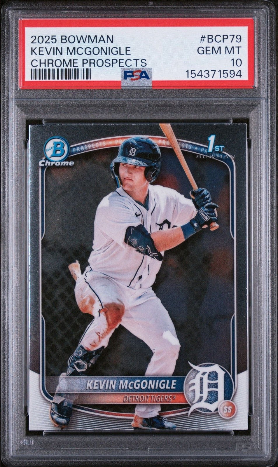 Graded 2025 Bowman Chrome Kevin McGonigle #BCP79 Prospects RC Card PSA 10