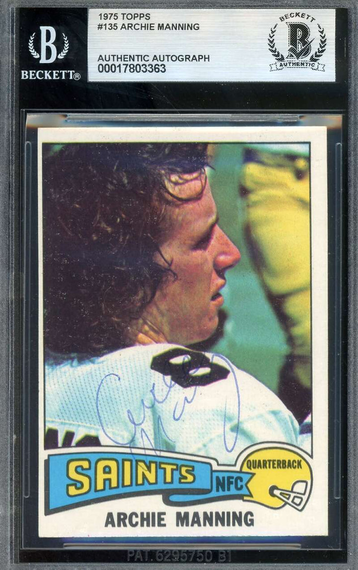 Archie Manning Beckett BAS Vintage Signed 1975 Topps Autographed