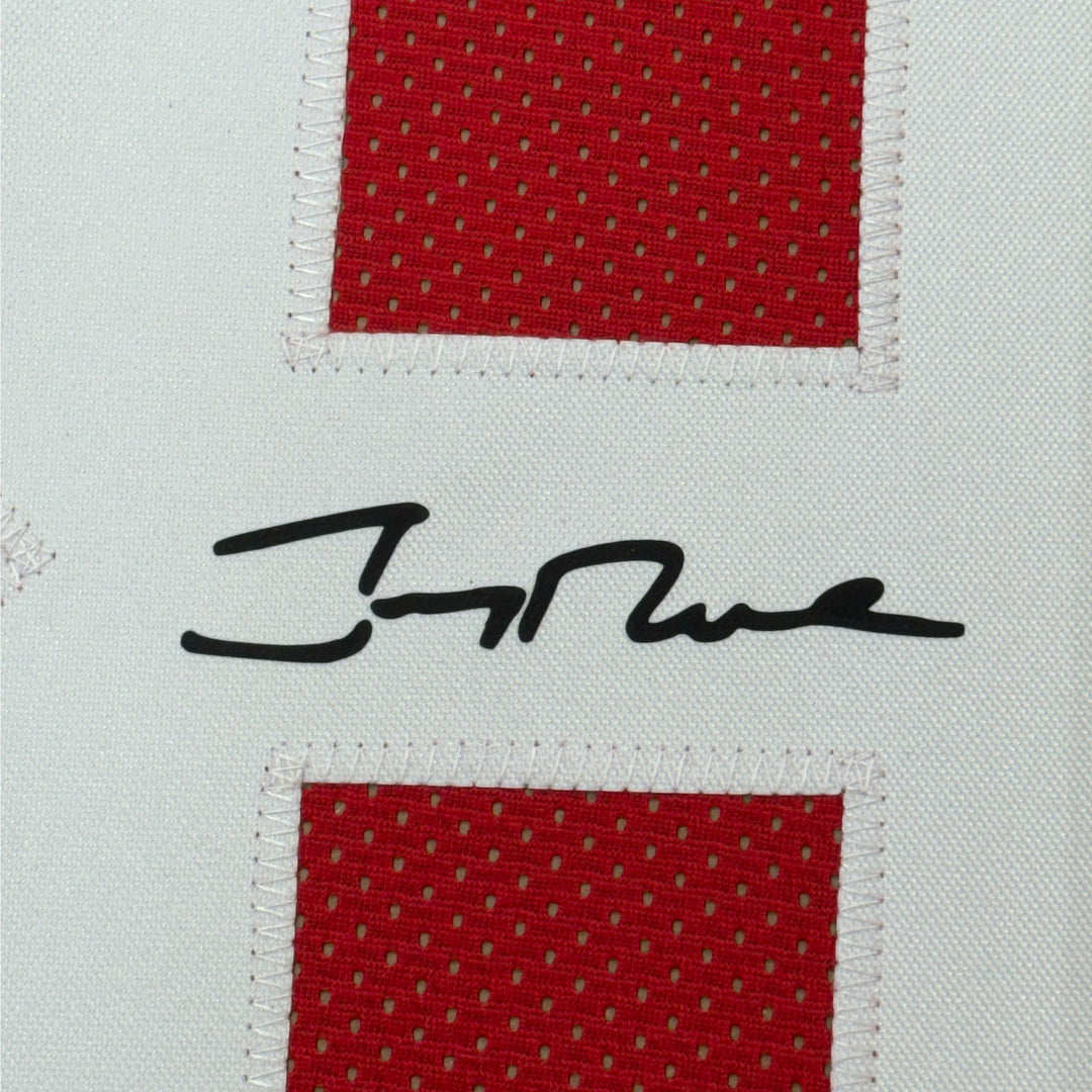 Framed Facsimile Autographed Jerry Rice 33x42 Red Reprint Laser Auto Jersey