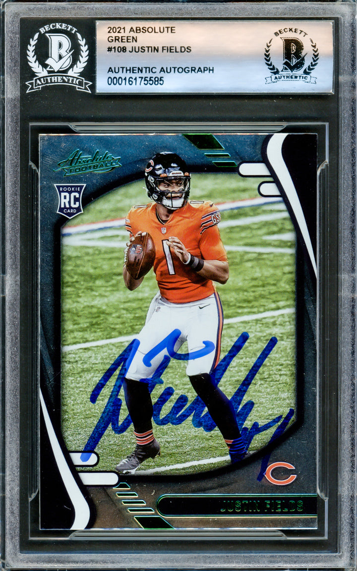 Justin Fields Autographed 2021 Absolute Green Rookie Card Bears Beckett 16175585