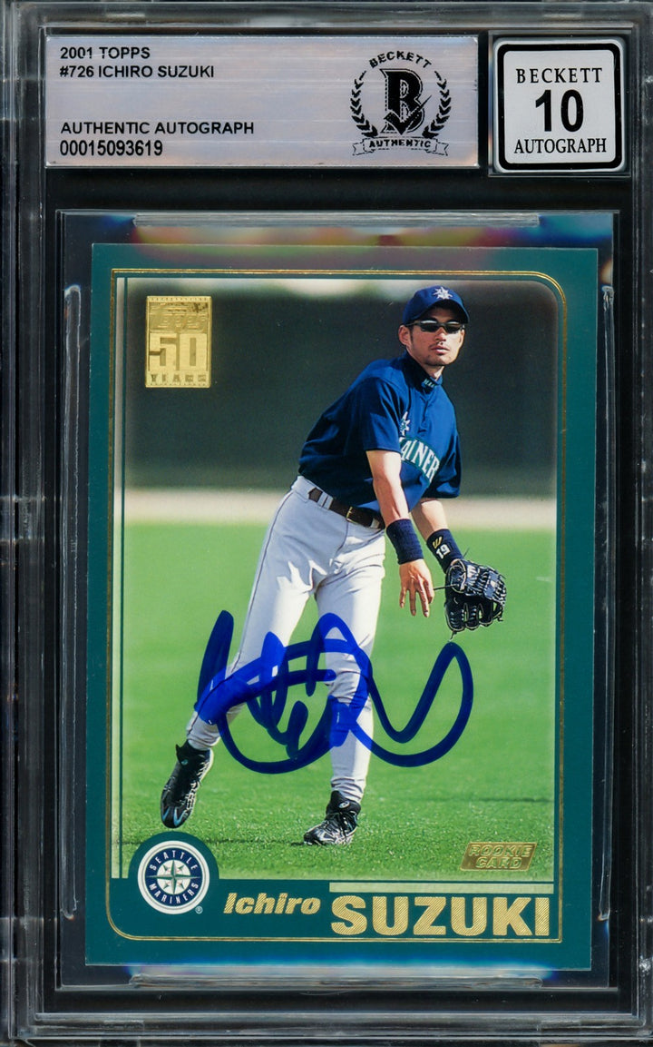 Ichiro Suzuki Signed 2001 Topps RC 726 Seattle Mariners Auto GM 10 Beckett