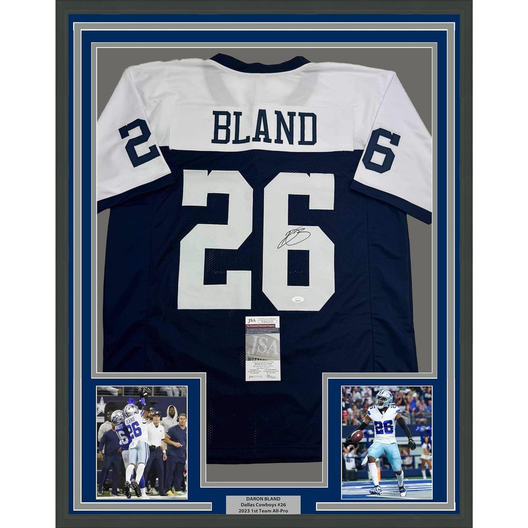 Framed Autographed/Signed Daron Bland 35x39 Dallas TG Jersey JSA COA