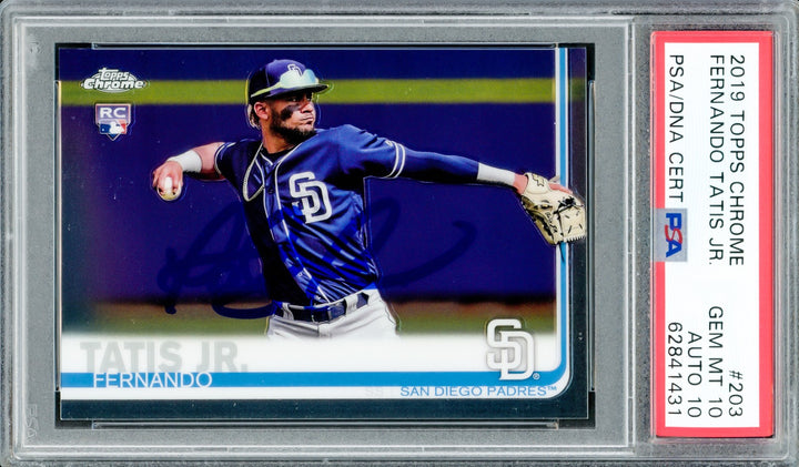 Fernando Tatis Jr. Signed 2019 Topps Chrome RC #203 San Diego Padres PSA 10