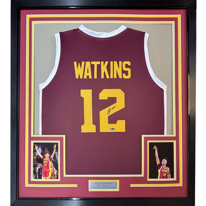 Framed Facsimile Autographed Juju Watkins 35x39 Maroon Reprint Laser Auto Jersey