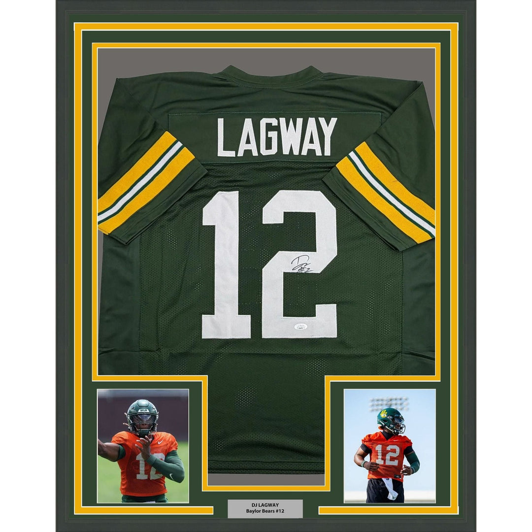 Framed Autographed/Signed DJ Lagway 35x39 Baylor Green Jersey JSA COA