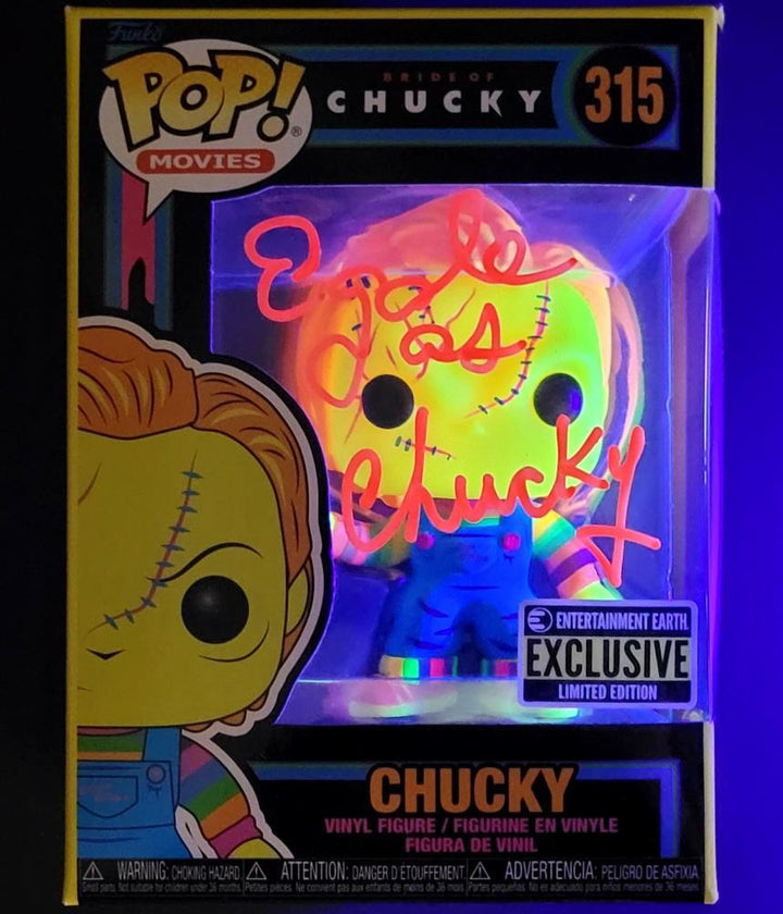 Ed Gale signed Blacklight Chucky Funko Pop! Pink autograph ~ BAS Beckett