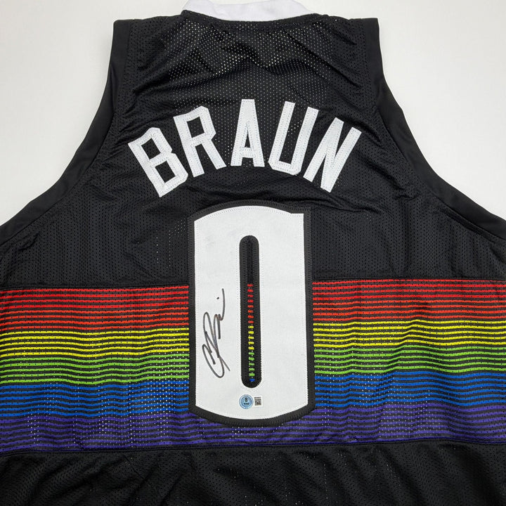 Autographed/Signed Christian Braun Denver Black Rainbow Jersey Beckett COA