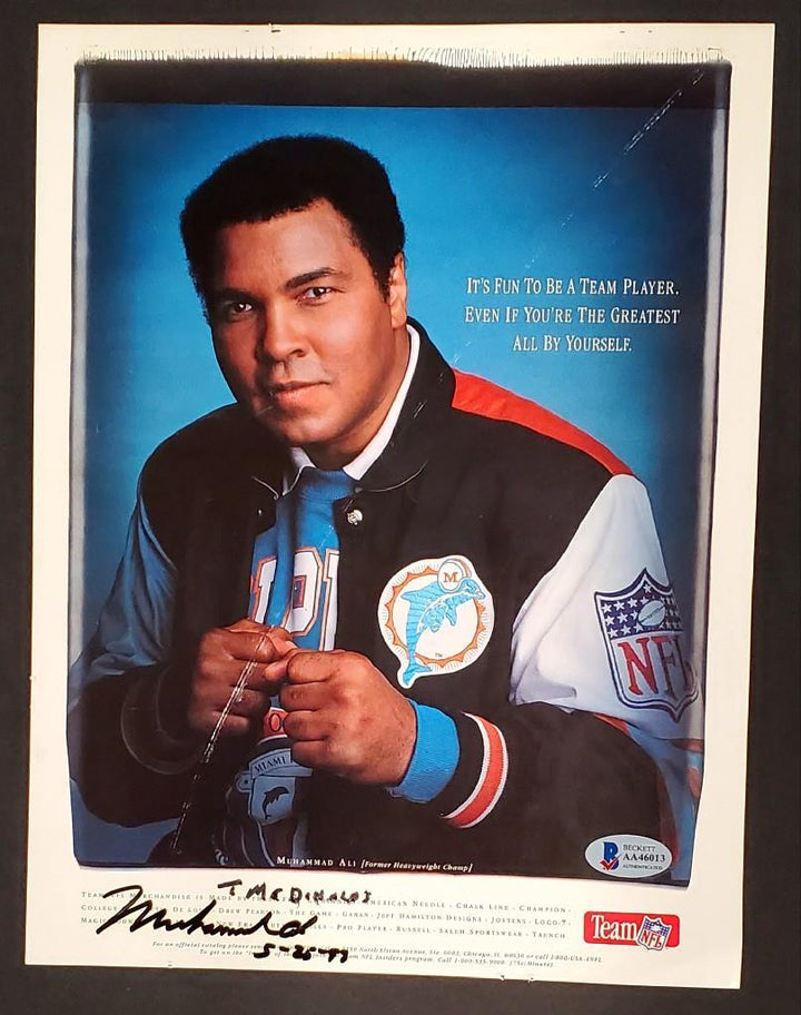 Muhammad Ali autograph signed 8.5x11 magazine page photo ~ Beckett BAS COA LOA