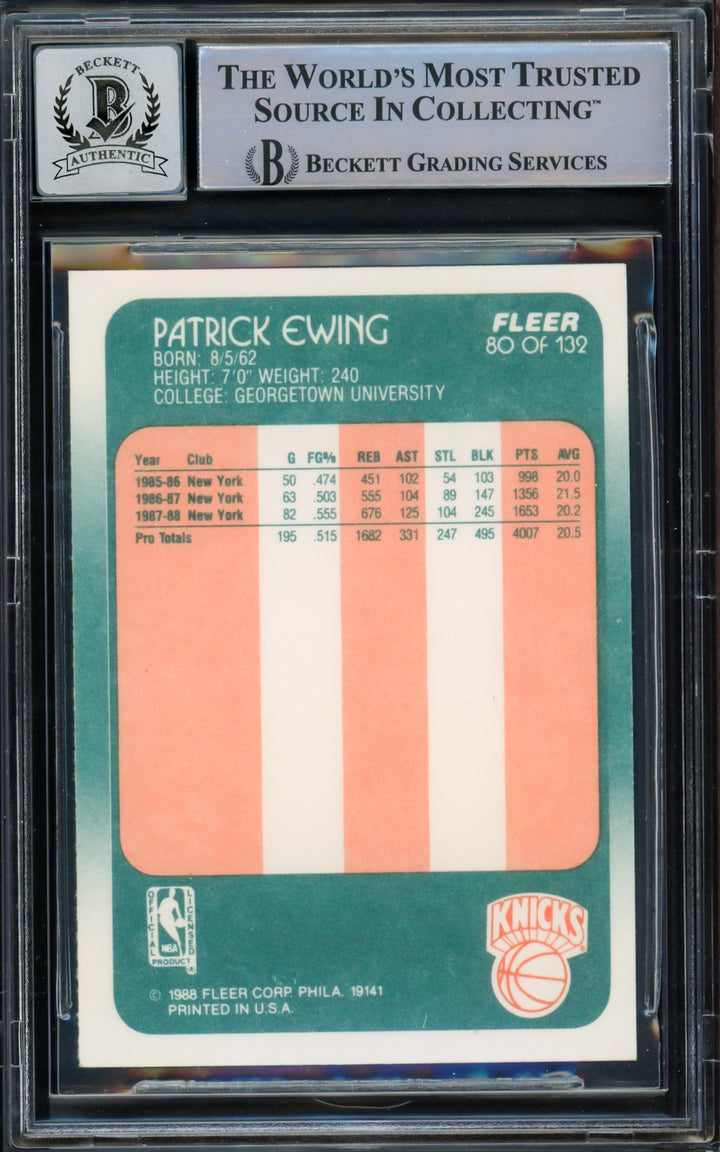 Patrick Ewing Signed 1988-89 Fleer Card 80 Knicks Auto GM 10 Beckett #15772196