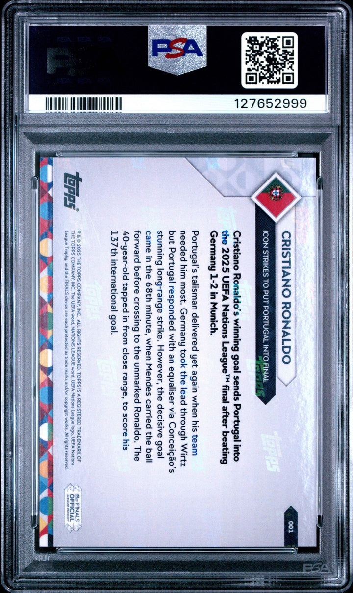 Graded 2025 Topps Now UEFA Nations League Cristiano Ronaldo #1 Card PSA 10 Mint