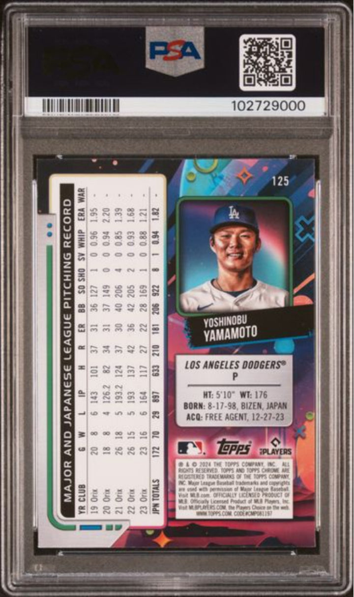 Graded 2024 Topps Cosmic Chrome Yoshinobu Yamamoto #125 RC Baseball Card PSA 10