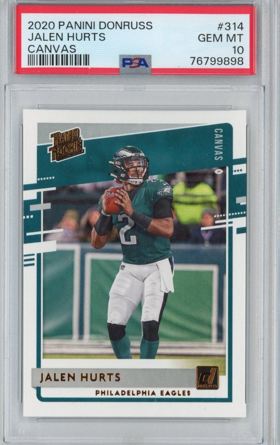 Graded 2020 Panini Donruss Jalen Hurts #314 Canvas RC Football Card PSA 10