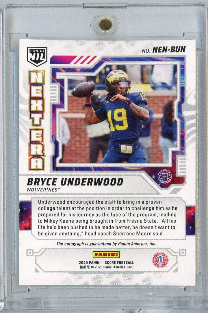 2025 Panini Score NIL Next Era Bryce Underwood #NENBUN /25 Auto RC Football Card