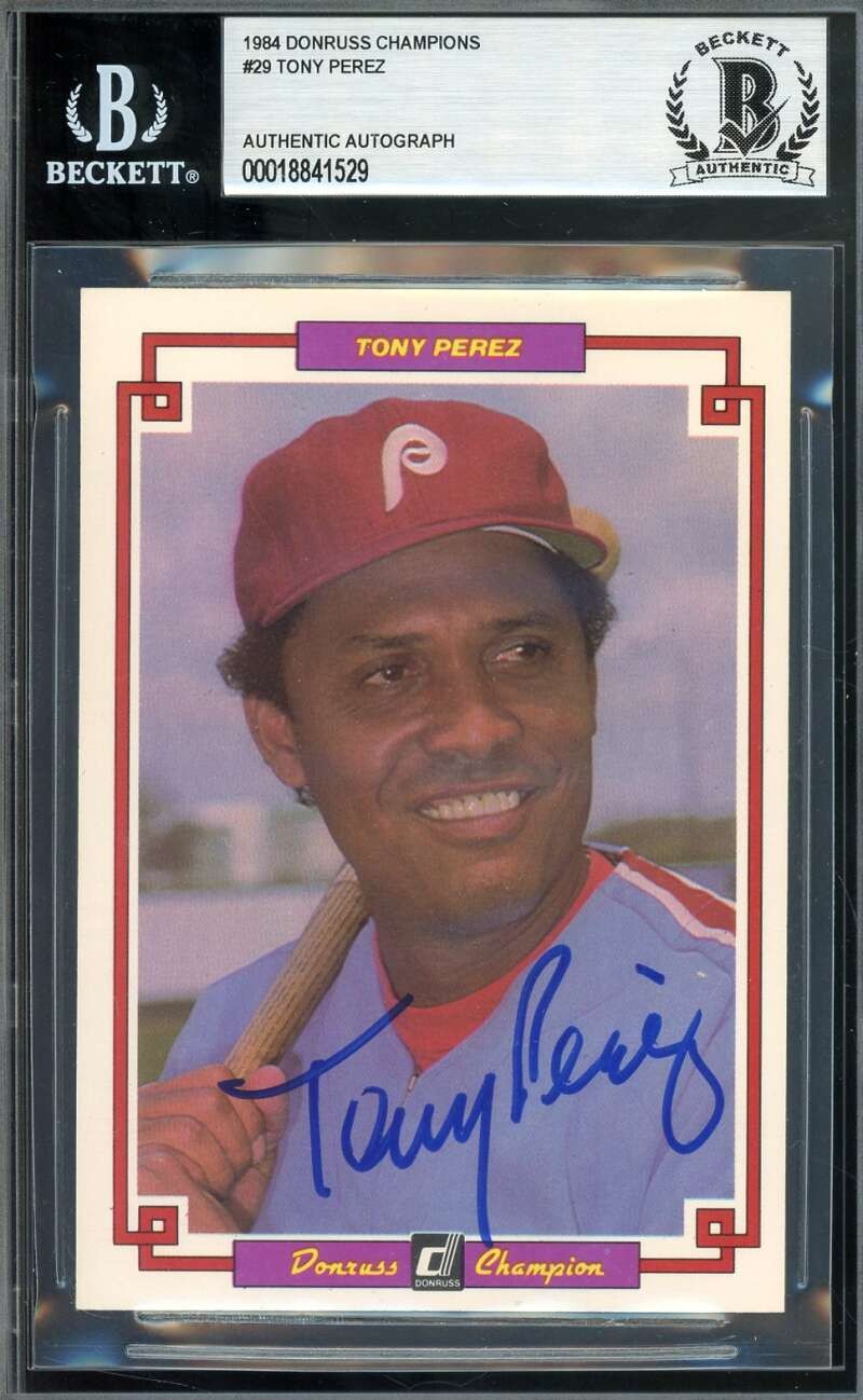 Tony Perez Beckett BAS Signed 1984 Donruss Champions Autograph