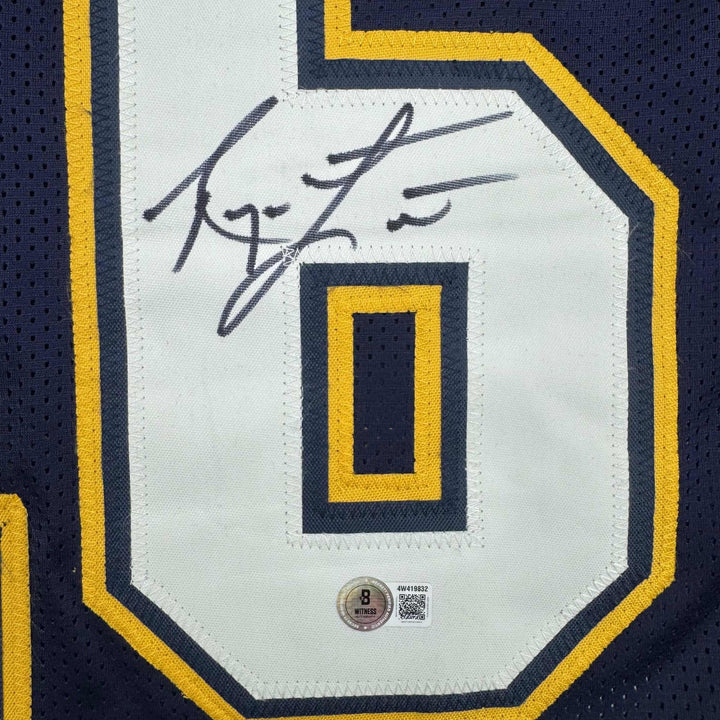 Autographed/Signed Ryan Leaf San Diego Dark Blue Football Jersey Beckett BAS COA