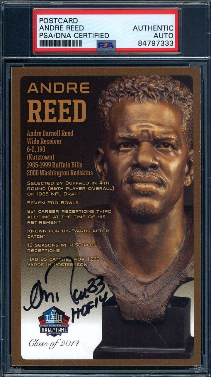 Andre Reed PSA DNA Signed Hall of Fame Bronze Bust Postcard Autograph