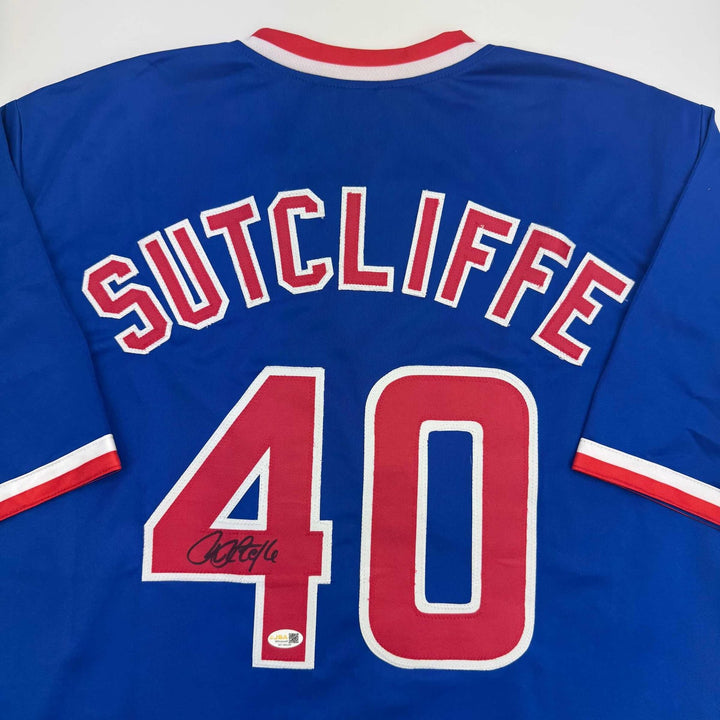 Autographed/Signed Rick Sutcliffe Chicago Blue Jersey Beckett BAS COA