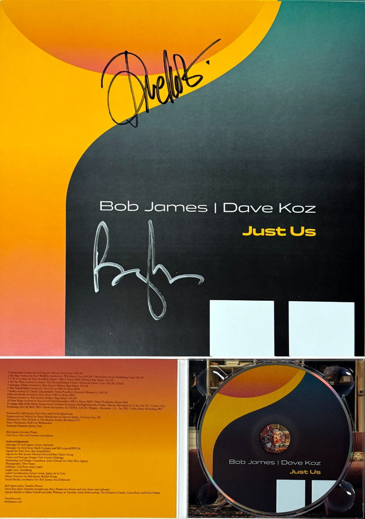 Bob James & Dave Koz 2025 Just Us 12x12 Art Card/Hard Cover/CD- 2 sigs- COA