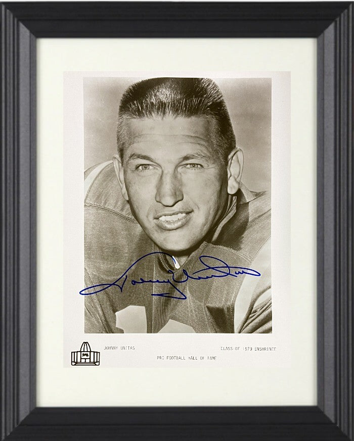 Johnny Unitas signed Baltimore Colts B&W 8x10 HOF Photo Framed- Beckett Rev/COA