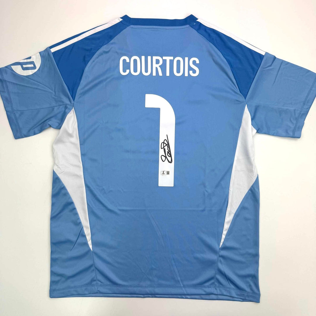 Autographed/Signed Thibaut Courtois Real Madrid Blue Jersey Beckett BAS COA