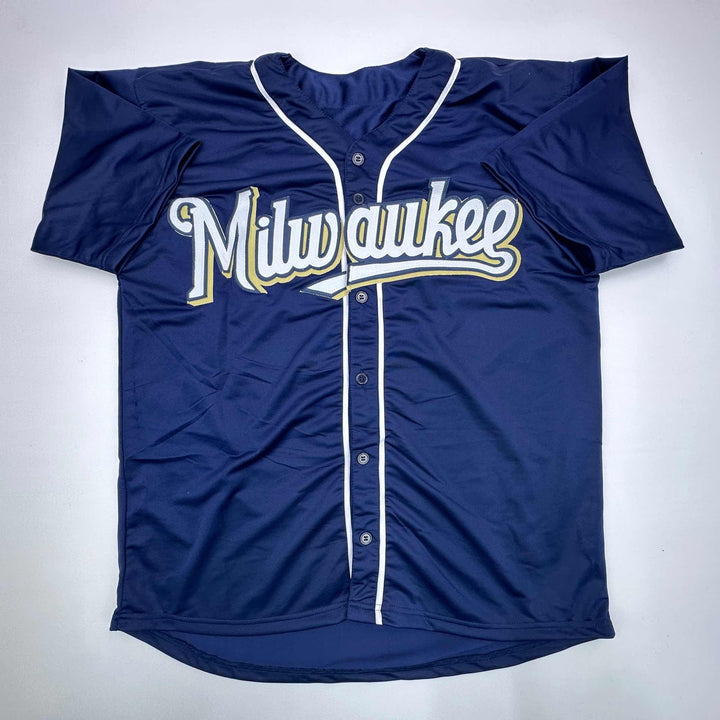 Facsimile Autographed Prince Fielder Milwaukee Blue Reprint Jersey Size Men's XL