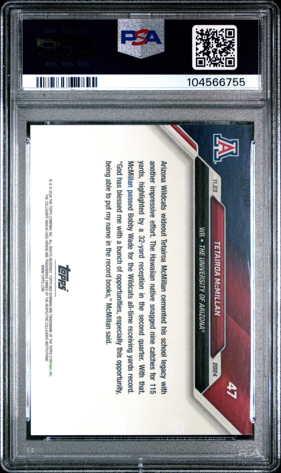 Graded 2024 Topps Bowman U Now Tetairoa McMillan #47 RC Football Card PSA 10