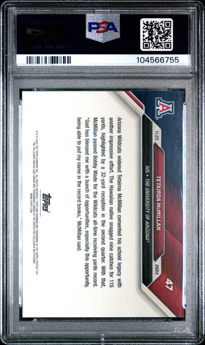 Graded 2024 Topps Bowman U Now Tetairoa McMillan #47 RC Football Card PSA 10
