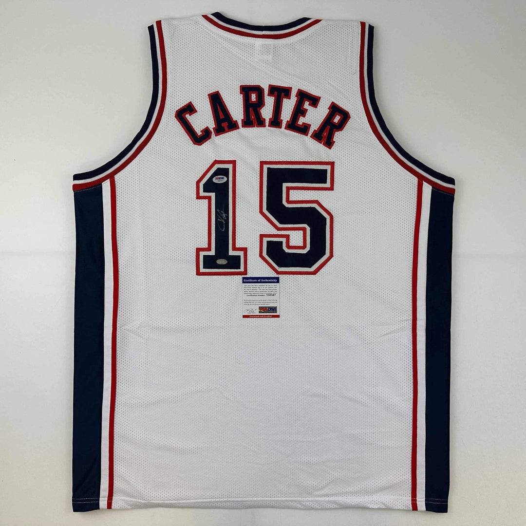 Autographed/Signed Vince Carter New Jersey White Basketball Jersey PSA/DNA COA