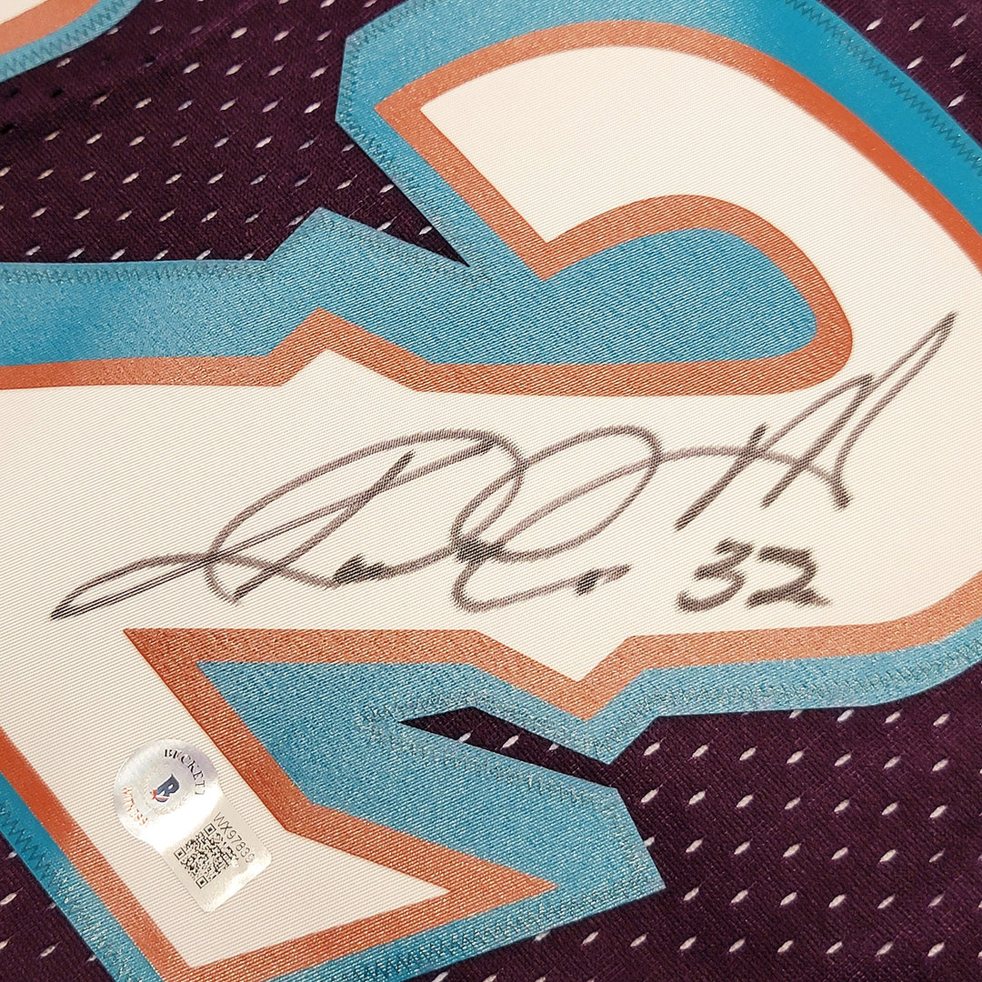 Jazz Karl Malone Auto Purple Teal Authentic Mitchell Ness Jersey Size L Beckett
