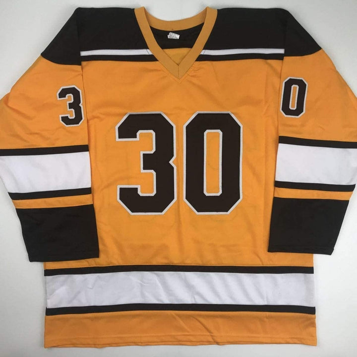 Autographed/Signed Gerry Cheevers HOF 85 Boston Yellow Jersey JSA COA