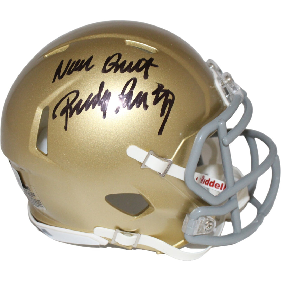 Rudy Ruettiger Autographed Notre Dame Spd Mini Helmet Never Quit BAS 42231
