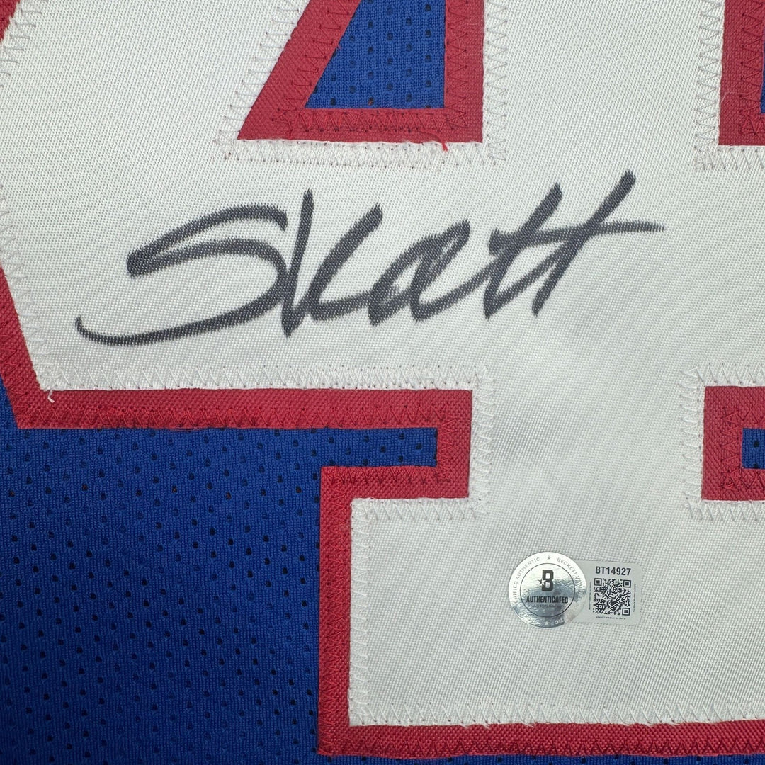 Autographed/Signed Cam Skattebo New York Blue Retro Jersey Beckett BAS COA