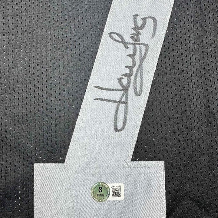 Framed Autographed/Signed Howie Long 35x39 Oakland White Jersey Beckett BAS COA