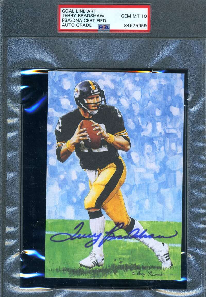 Terry Bradshaw Gem Mint 10 PSA DNA Signed Goal Line Art Card Autograph