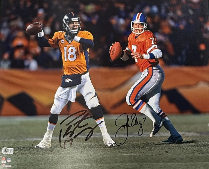 Peyton Manning John Elway Autographed Denver Broncos 16x20 Photo Beckett 56547